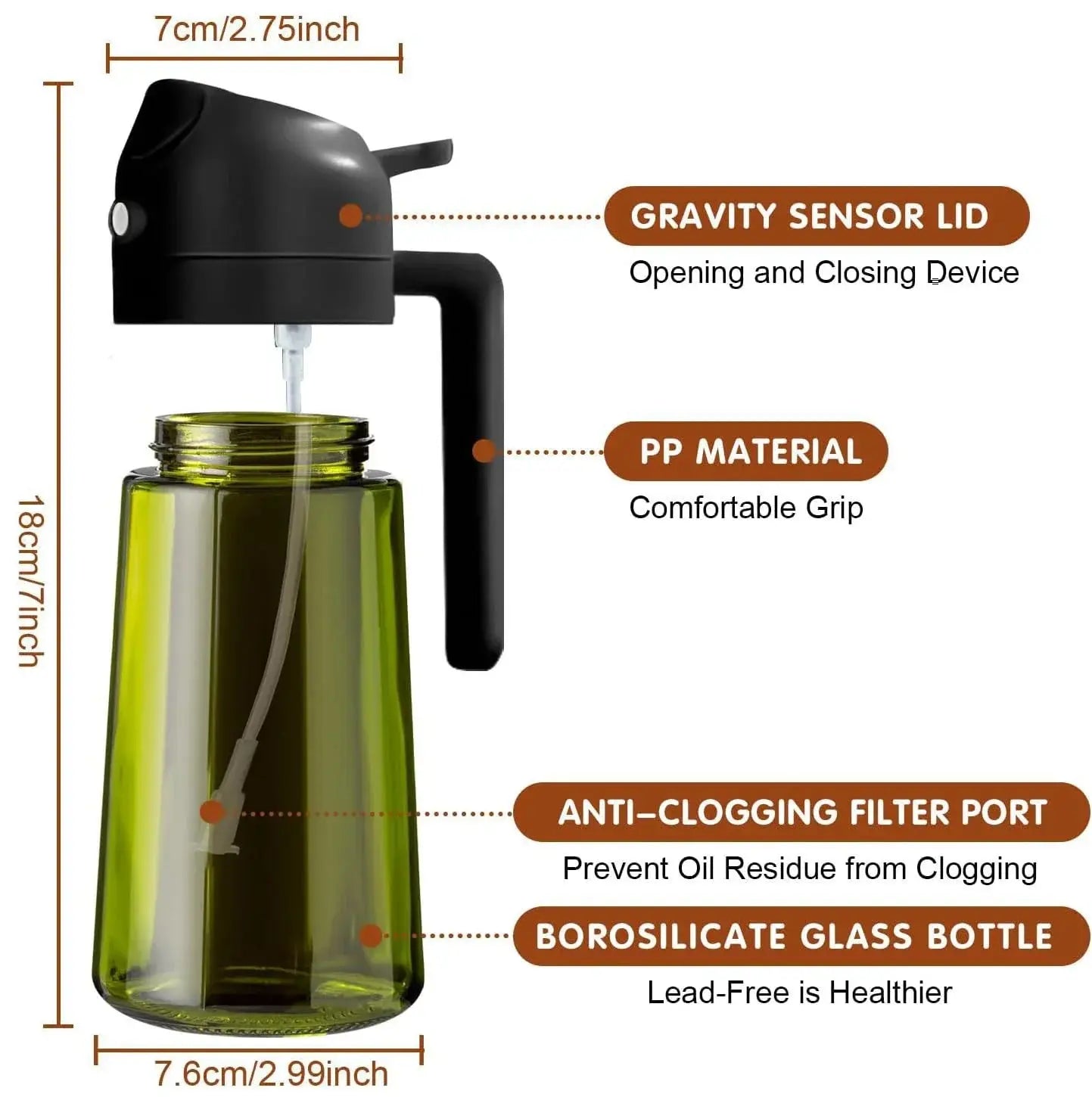 470 ML Dark Glass Oil Sprayer Bottle OrdexHome.com