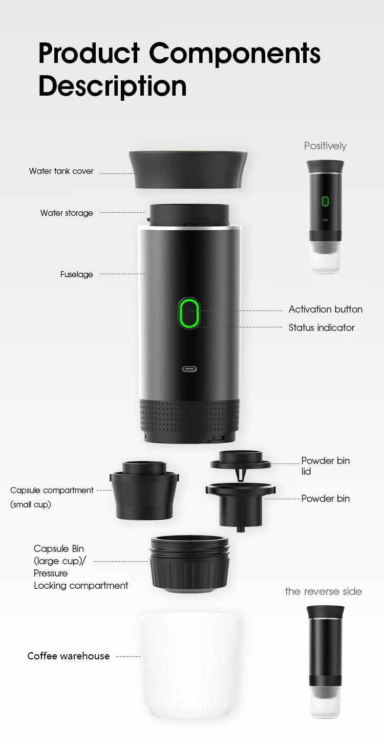Wireless Electric Portable Espresso Coffee Machine for Car & Home Camping Coffee Maker 3-in-1 Capsule Powder Travel Coffee Maker OrdexHome.com