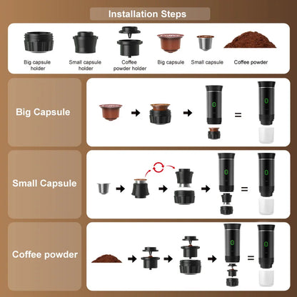 Wireless Electric Portable Espresso Coffee Machine for Car & Home Camping Coffee Maker 3-in-1 Capsule Powder Travel Coffee Maker OrdexHome.com