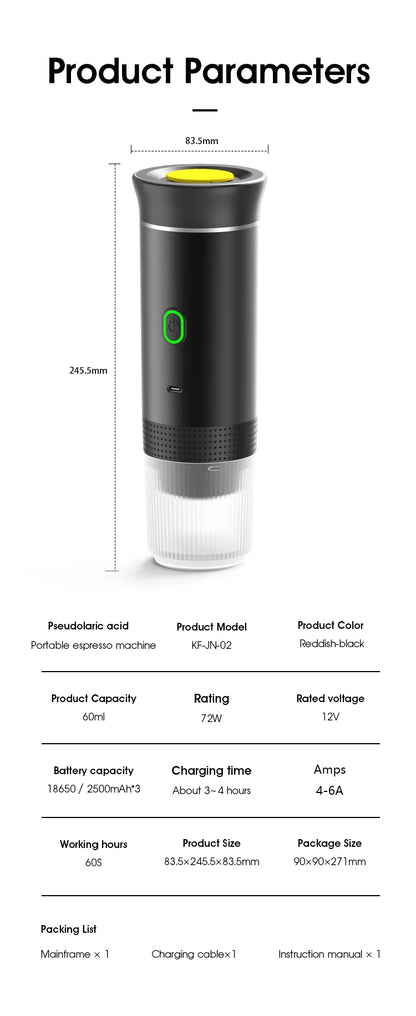 Wireless Electric Portable Espresso Coffee Machine for Car & Home Camping Coffee Maker 3-in-1 Capsule Powder Travel Coffee Maker OrdexHome.com