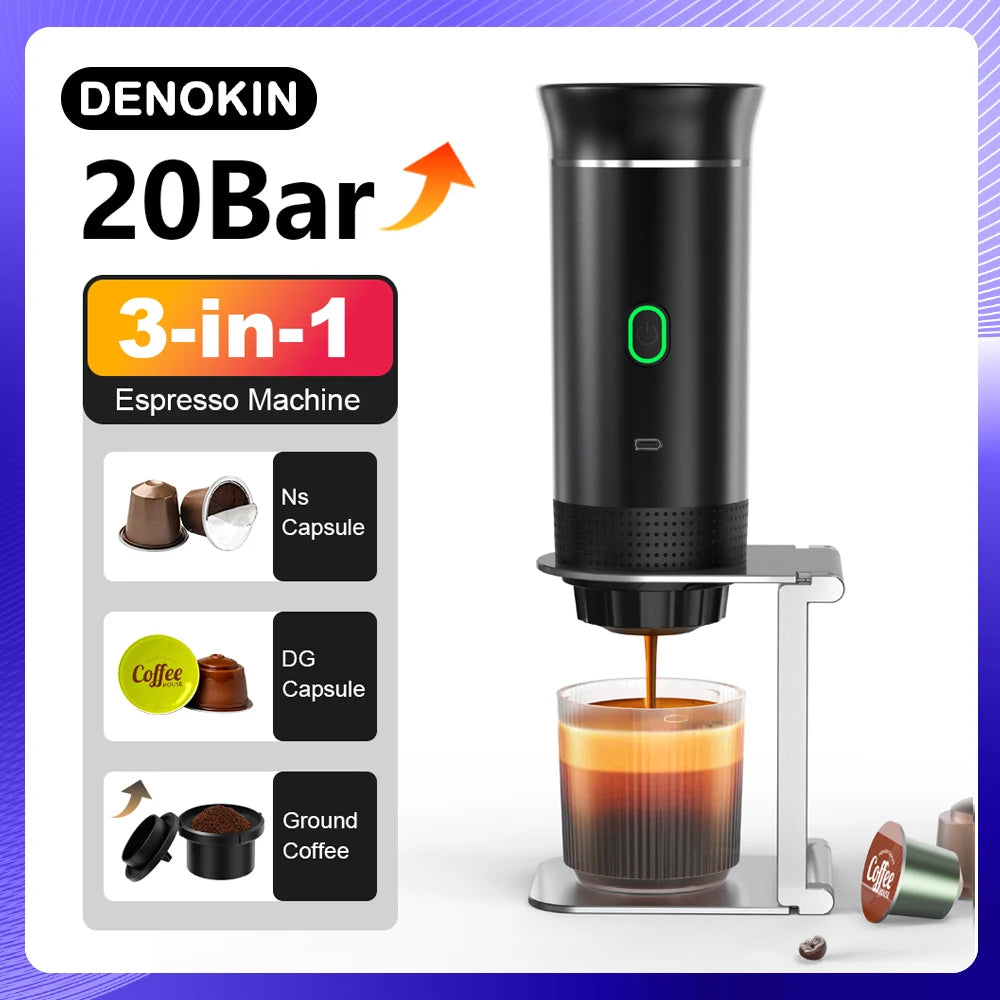 Wireless Electric Portable Espresso Coffee Machine for Car & Home Camping Coffee Maker 3-in-1 Capsule Powder Travel Coffee Maker OrdexHome.com