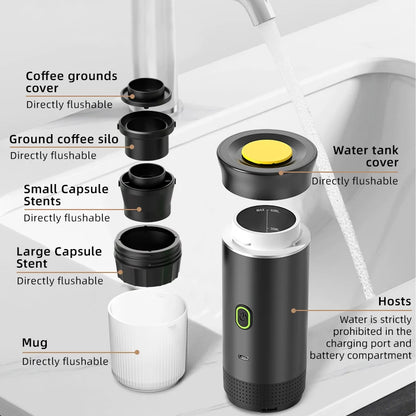 Wireless Electric Portable Espresso Coffee Machine for Car & Home Camping Coffee Maker 3-in-1 Capsule Powder Travel Coffee Maker OrdexHome.com