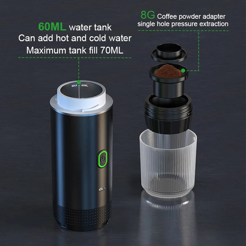 Wireless Electric Portable Espresso Coffee Machine for Car & Home Camping Coffee Maker 3-in-1 Capsule Powder Travel Coffee Maker OrdexHome.com