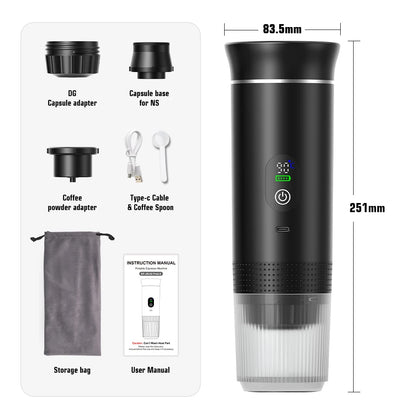 Wireless Electric Portable Espresso Coffee Machine for Car & Home Camping Coffee Maker 3-in-1 Capsule Powder Travel Coffee Maker OrdexHome.com