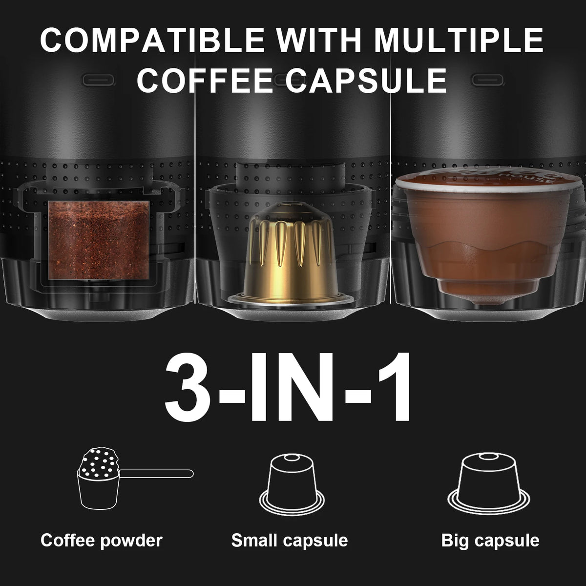 Wireless Electric Portable Espresso Coffee Machine for Car & Home Camping Coffee Maker 3-in-1 Capsule Powder Travel Coffee Maker OrdexHome.com