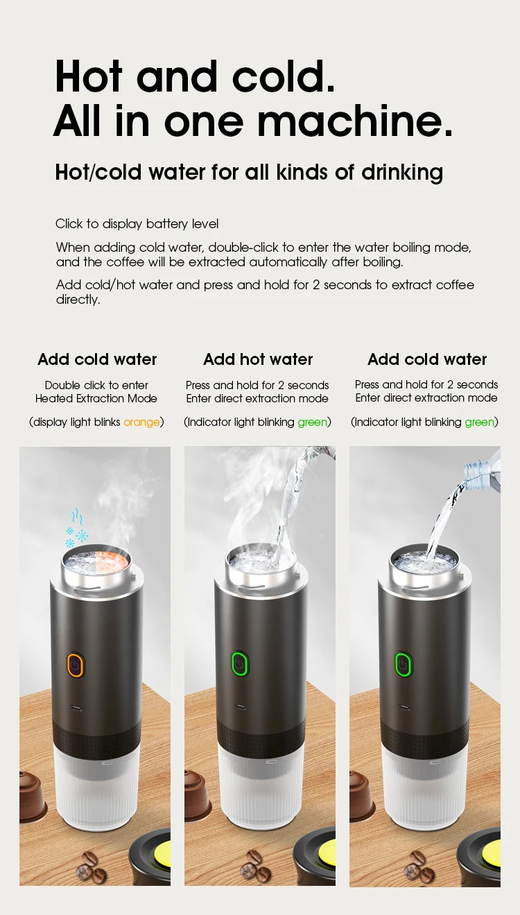 Wireless Electric Portable Espresso Coffee Machine for Car & Home Camping Coffee Maker 3-in-1 Capsule Powder Travel Coffee Maker OrdexHome.com