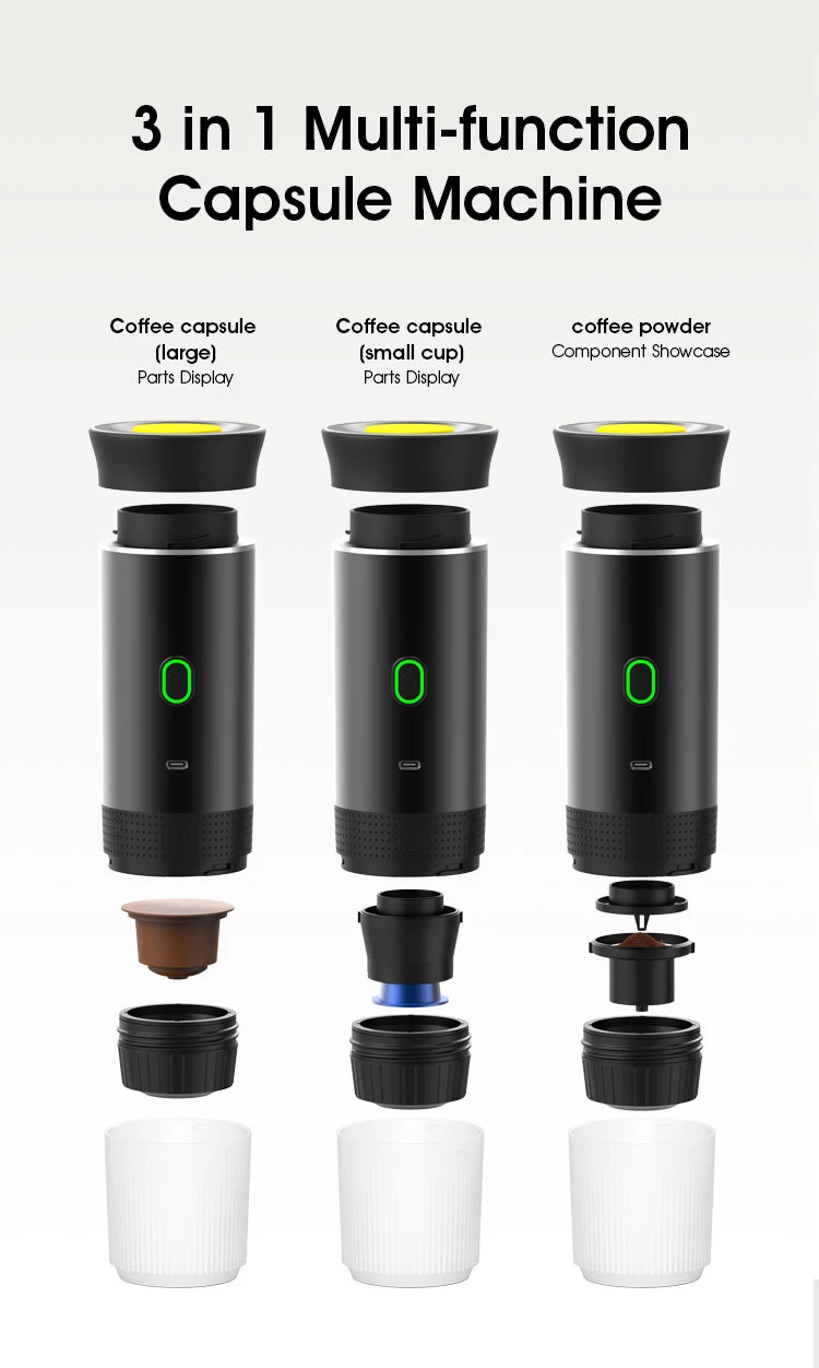 Wireless Electric Portable Espresso Coffee Machine for Car & Home Camping Coffee Maker 3-in-1 Capsule Powder Travel Coffee Maker OrdexHome.com